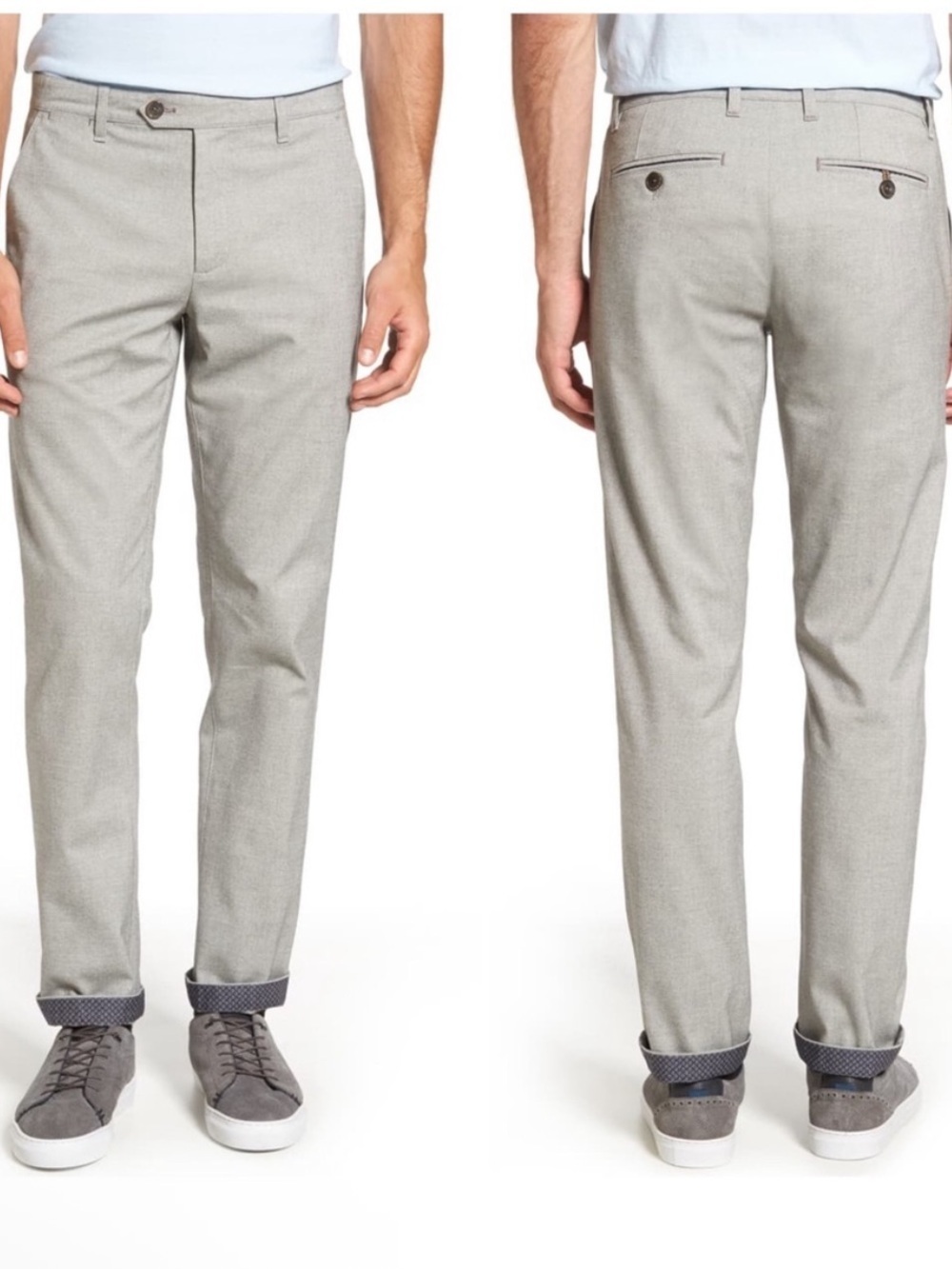 TED BAKER VOLVEK Chino Classic Fit Trouser Pants Mens 34R Casual Gray NWOT
